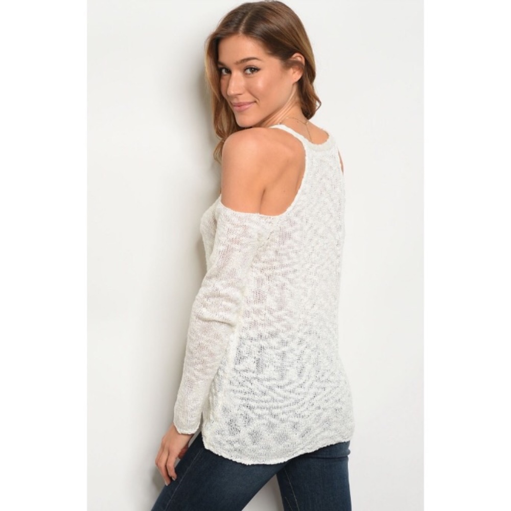 🎉CLEARANCE🎉 Ivory Cold Shoulder V-Neck Sweater - Picture 2 of 4